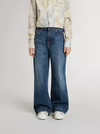 Bootcut-jeans för flickor med medium tvätt och broderi