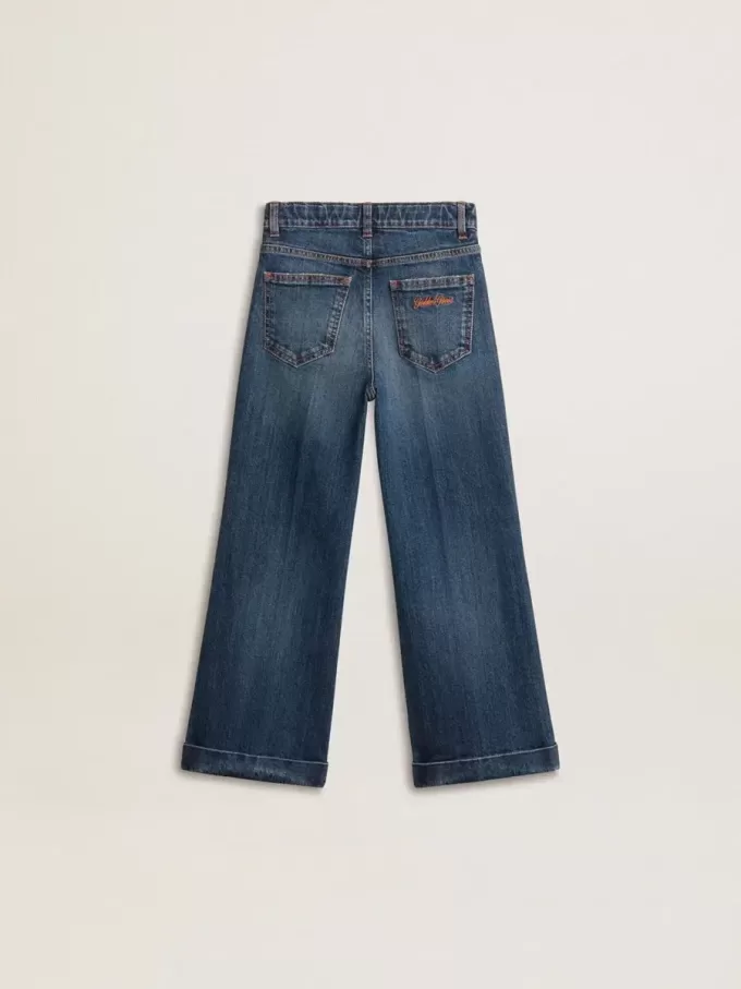 Bootcut-jeans för flickor med medium tvätt och broderi Bootcut-jeans för flickor med medium tvätt och broderi