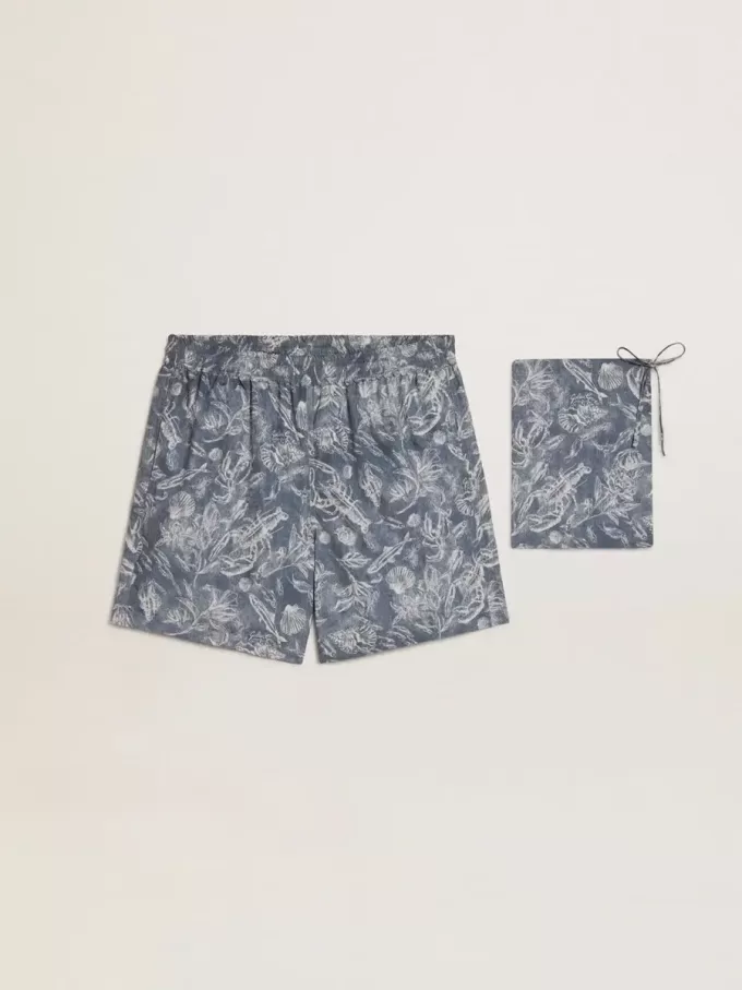 Boxershorts för herr med ljusblått och vitt marintryck