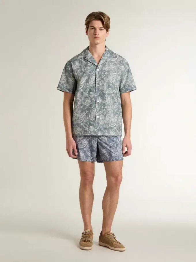 Boxershorts för herr med ljusblått och vitt marintryck
