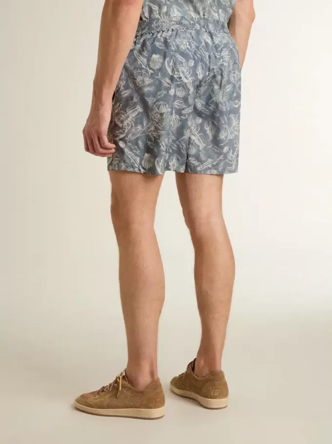 Boxershorts för herr med ljusblått och vitt marintryck