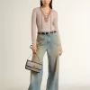 Boyfriend-jeans för damer med sliten effekt, sandtvätt och nitar