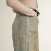 Boyfriend-jeans för damer med sliten effekt, sandtvätt och nitar