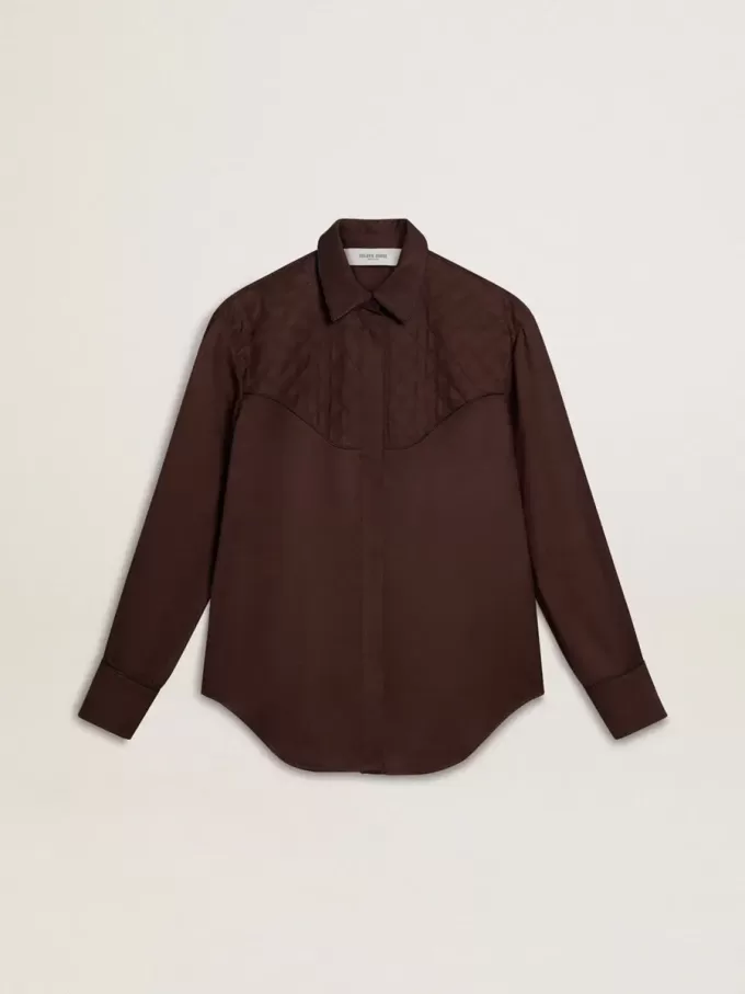 Brun damskjorta med quiltade detaljer