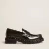 Chunky loafers för damer i svart läder med nitar