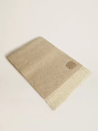 CNY-halsduk i beige alpackaull med fransar