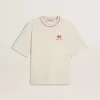 CNY sliten vit ärmlös T-shirt med röd brodyr CNY sliten vit ärmlös T-shirt med röd brodyr