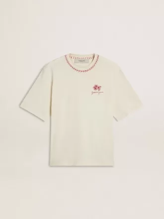 CNY sliten vit ärmlös T-shirt med röd brodyr