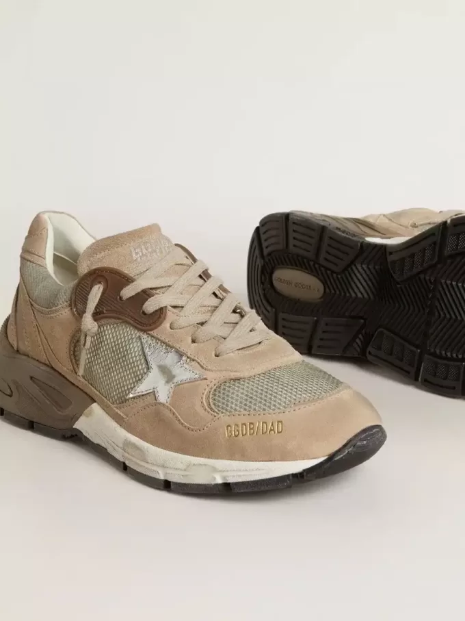 Dad-Star för damer i beige mesh och mocka med silverfärgad läderstjärna
