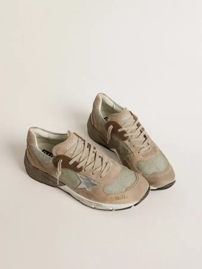 Dad-Star för herr i beige mesh och mocka med silverfärgad läderstjärna