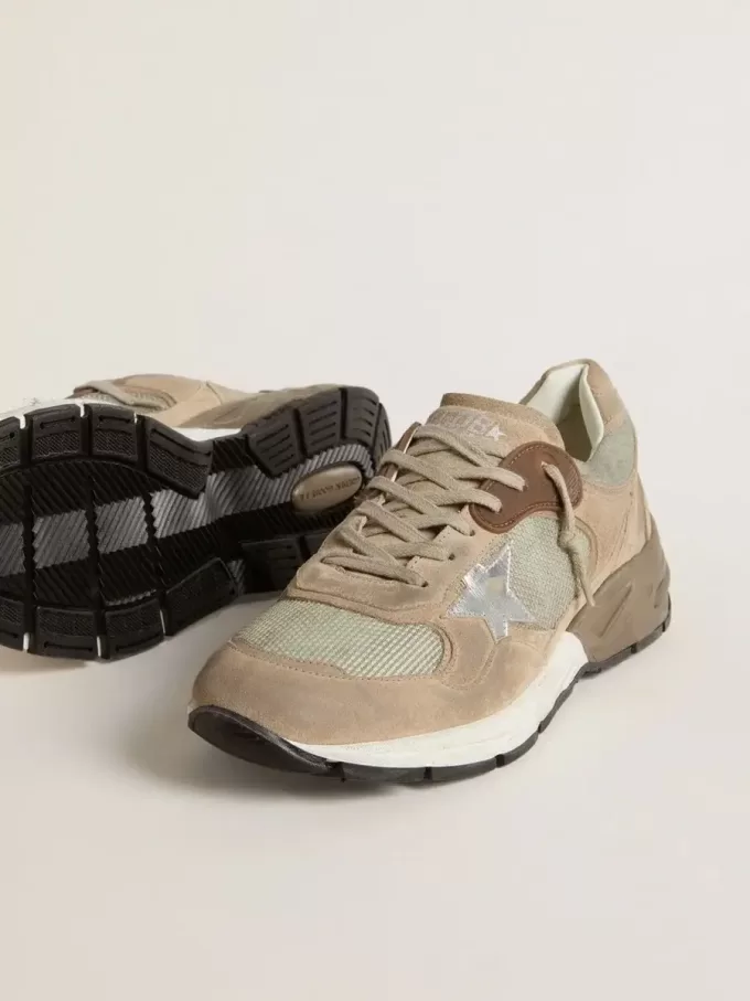 Dad-Star för herr i beige mesh och mocka med silverfärgad läderstjärna