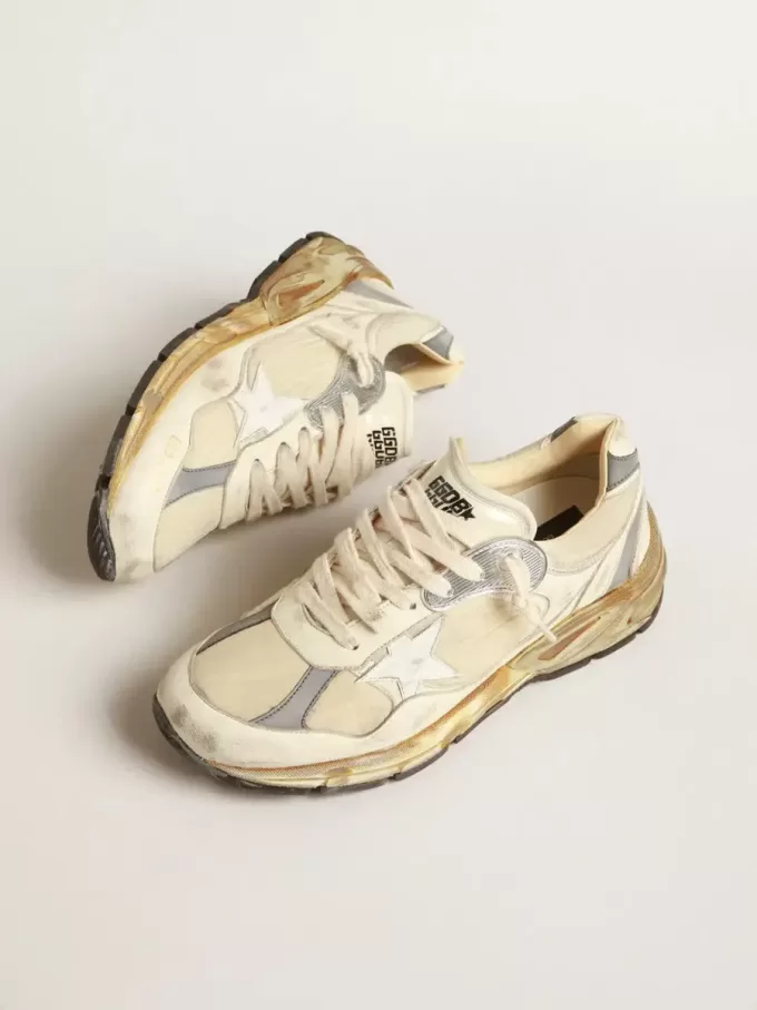 Dad-Star för herr i beige nappa och nylon med vit läderstjärna Dad-Star för herr i beige nappa och nylon med vit läderstjärna