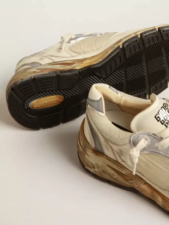 Dad-Star för herr i beige nappa och nylon med vit läderstjärna Dad-Star för herr i beige nappa och nylon med vit läderstjärna