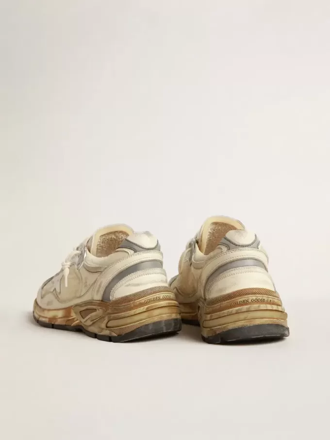 Dad-Star för herr i beige nappa och nylon med vit läderstjärna Dad-Star för herr i beige nappa och nylon med vit läderstjärna