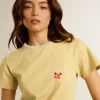 Dam-T-shirt i bomullsjersey med broderi på halsen och hjärtat