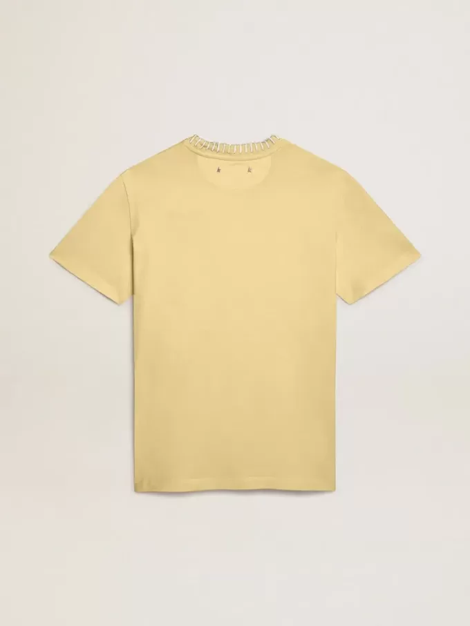 Dam-T-shirt i bomullsjersey med broderi på halsen och hjärtat
