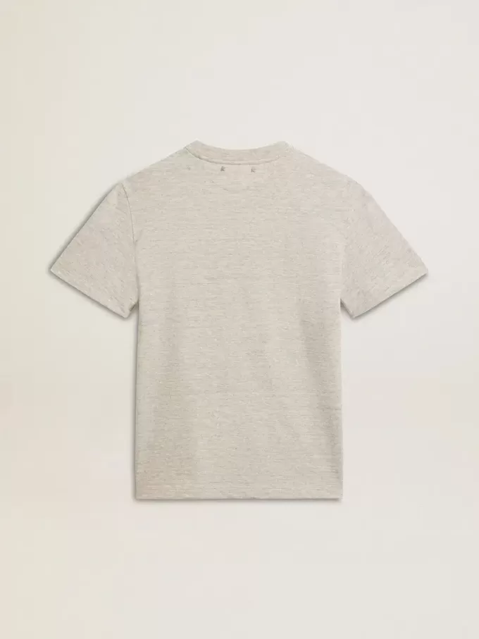 Dam-T-shirt i gråmelerad bomull med säsongens tryck