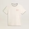 Dam-T-shirt i åldrad vit bomull med handbroderi