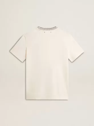 Dam-T-shirt i åldrad vit bomull med handbroderi