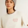 Dam-T-shirt i åldrad vit bomull med handbroderi