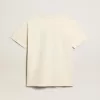 Dam-T-shirt i åldrad vit bomull med säsongens tryck