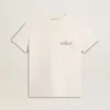Dam-T-shirt i åldrat vitt med logotyp på bröstet
