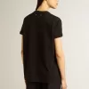 Dam-T-shirt i regular fit med slitna detaljer i svart