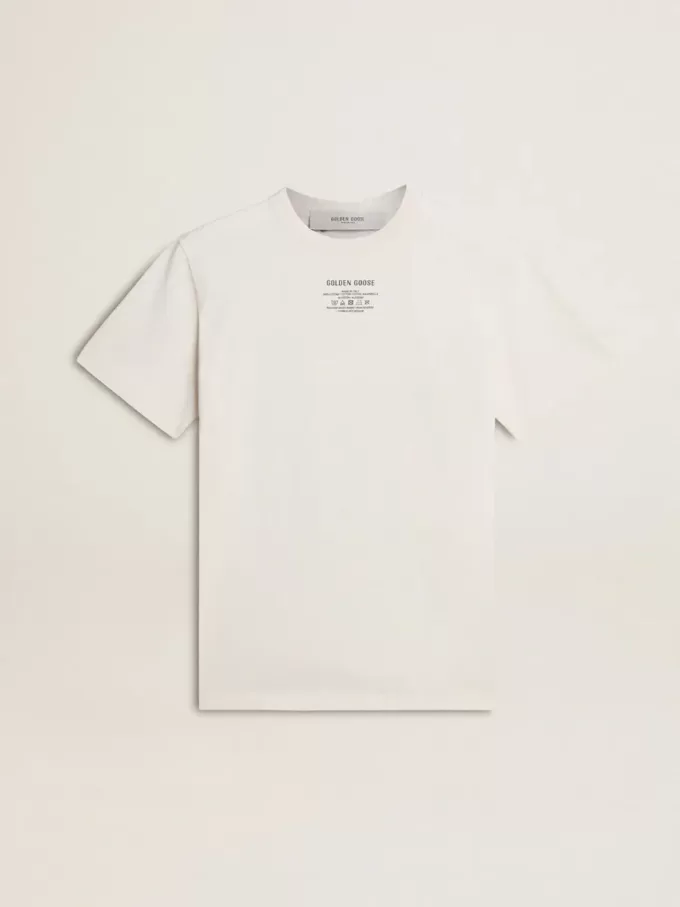 Dam-T-shirt i sliten vit bomull med svart text