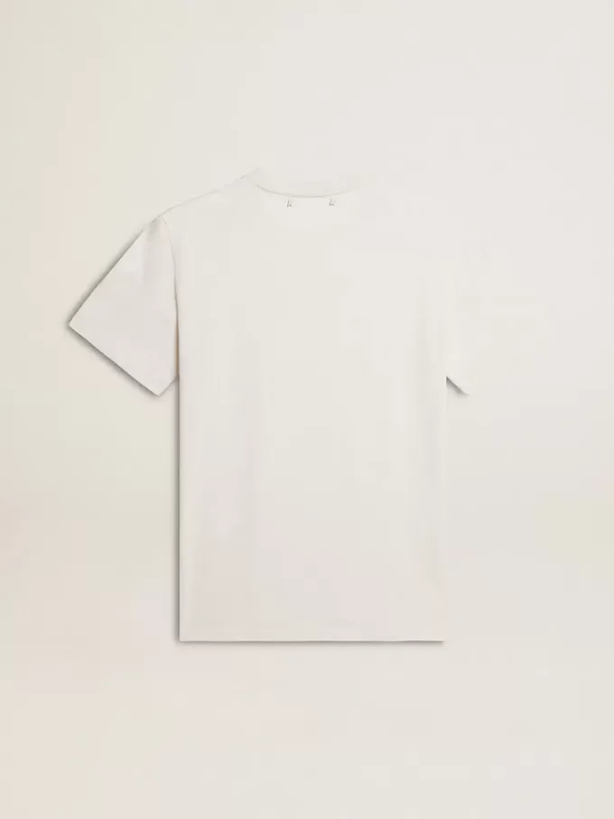 Dam-T-shirt i sliten vit bomull med svart text