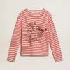 Dam-T-shirt med vita och röda ränder och broderi på framsidan Dam-T-shirt med vita och röda ränder och broderi på framsidan