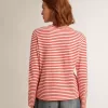 Dam-T-shirt med vita och röda ränder och broderi på framsidan Dam-T-shirt med vita och röda ränder och broderi på framsidan