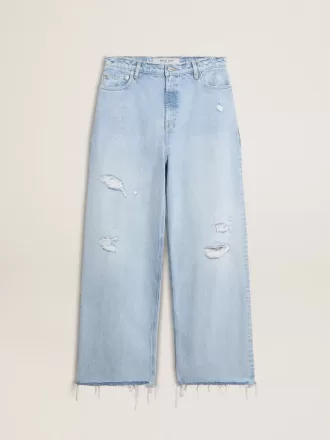 Dambyxor i denim med sliten effekt