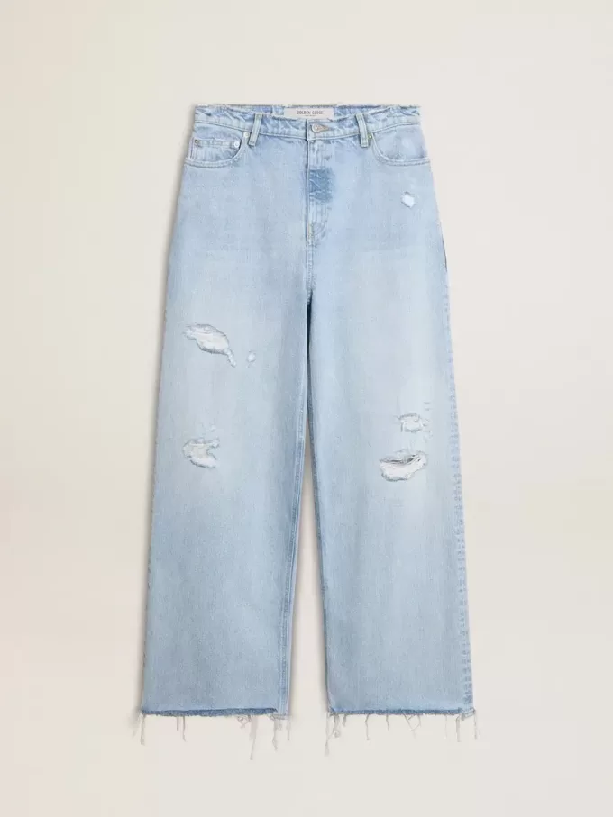 Dambyxor i denim med sliten effekt Dambyxor i denim med sliten effekt