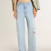 Dambyxor i denim med sliten effekt Dambyxor i denim med sliten effekt