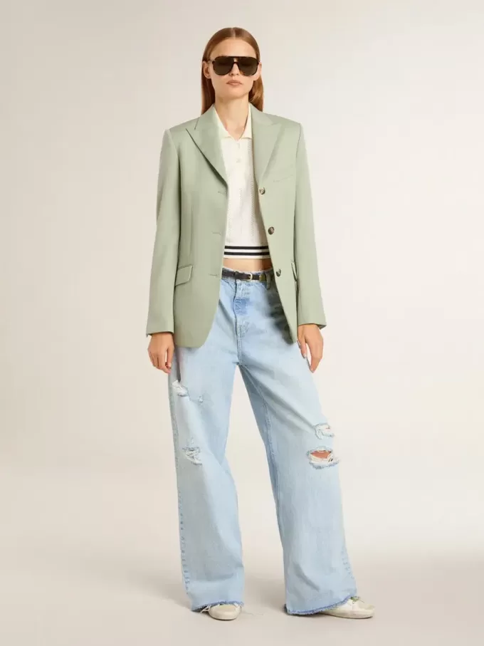 Dambyxor i denim med sliten effekt Dambyxor i denim med sliten effekt
