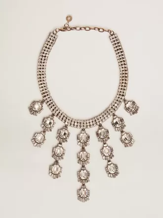 Damhalsband i antikguldfärg med droppformade kristaller Damhalsband i antikguldfärg med droppformade kristaller