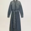 Damkjol i denim med bälte Damkjol i denim med bälte