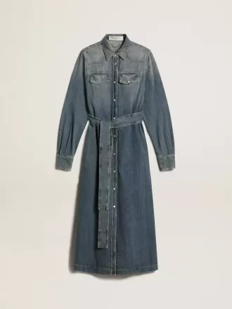 Damkjol i denim med bälte