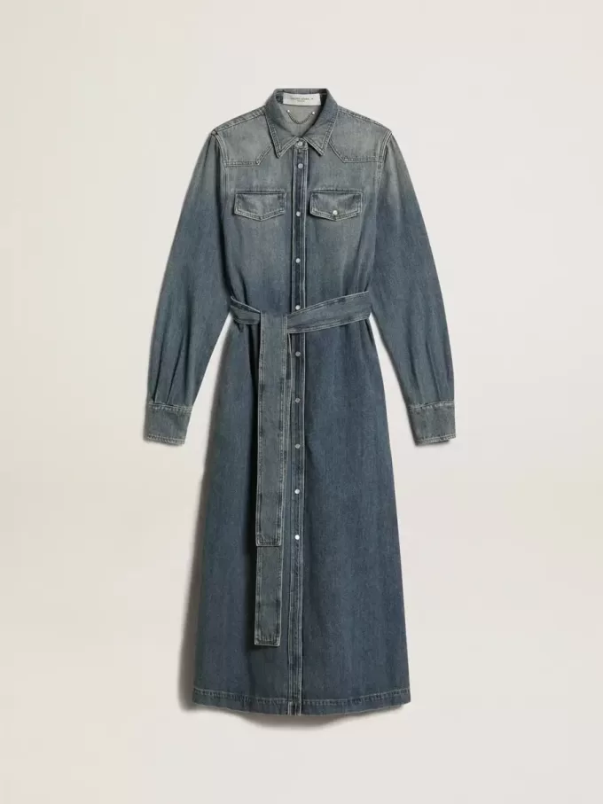 Damkjol i denim med bälte Damkjol i denim med bälte
