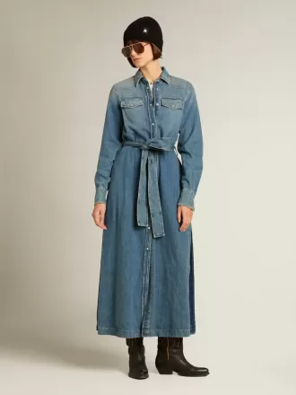 Damkjol i denim med bälte
