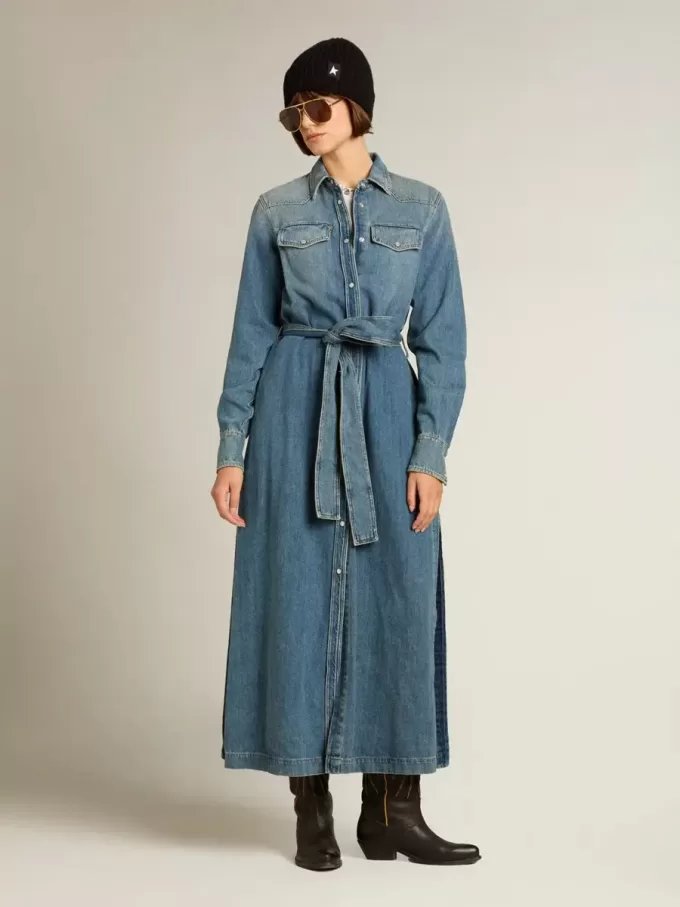 Damkjol i denim med bälte Damkjol i denim med bälte