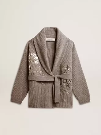 Damkofta i grå melerad ull med broderi på framsidan Damkofta i grå melerad ull med broderi på framsidan