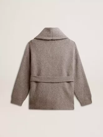 Damkofta i grå melerad ull med broderi på framsidan Damkofta i grå melerad ull med broderi på framsidan