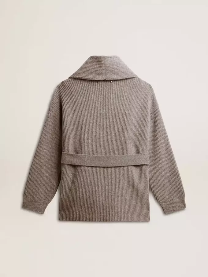Damkofta i grå melerad ull med broderi på framsidan Damkofta i grå melerad ull med broderi på framsidan