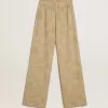 Dampyjamasbyxor i beige jacquard med blommönster Dampyjamasbyxor i beige jacquard med blommönster