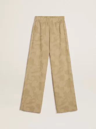 Dampyjamasbyxor i beige jacquard med blommönster