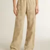 Dampyjamasbyxor i beige jacquard med blommönster Dampyjamasbyxor i beige jacquard med blommönster