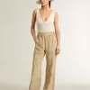 Dampyjamasbyxor i beige jacquard med blommönster Dampyjamasbyxor i beige jacquard med blommönster