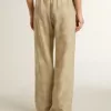 Dampyjamasbyxor i beige jacquard med blommönster Dampyjamasbyxor i beige jacquard med blommönster