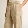 Dampyjamasbyxor i beige jacquard med blommönster Dampyjamasbyxor i beige jacquard med blommönster